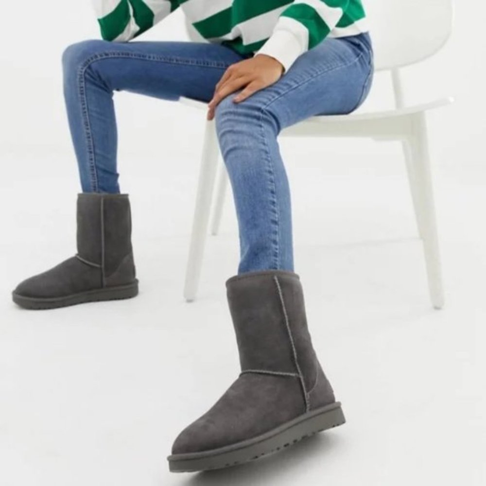 NEW Ugg Classic Short II Real Lamb Fur Gray Casual Winter Boots 7